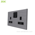 13A Switched BS Socket Outlets 2Gang Stainless Steel